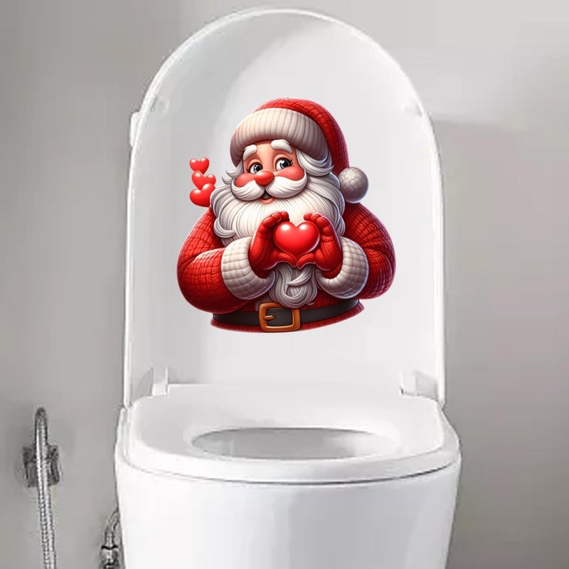 Nouiroy Christmas Santa Toilet Seat Lid Stickers,Self-Adhesive Santa Toilet Seat Decals DIY Removable Waterproof Toilet Sticker Christmas Decor Decals (Love-Hearted Santa) - Image 1